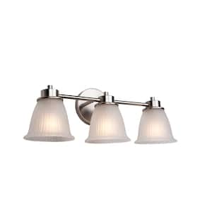 22 in. 3-Light Brushed Nickel Vanity Light with Frosted Glass Shade