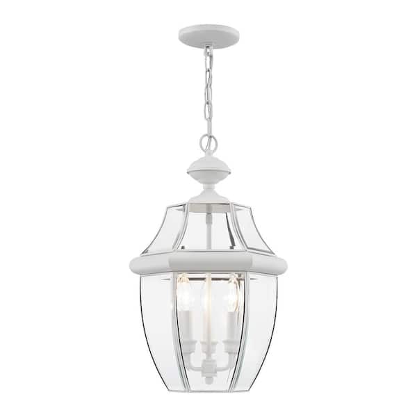 AVIANCE LIGHTING Aston 21 in. 3-Light White Dimmable Outdoor Pendant Light with Clear Beveled Glass and No Bulbs Included