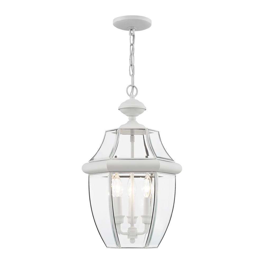 White Brass 3-Light Pendant with Clear Beveled Glass