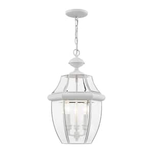 Aston 21 in. 3-Light White Dimmable Outdoor Pendant Light with Clear Beveled Glass and No Bulbs Included