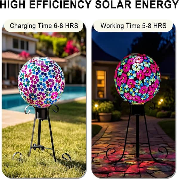 Mosaic Solar Glass Gazing Ball, 10 in. Outdoor Multicolor Gazing