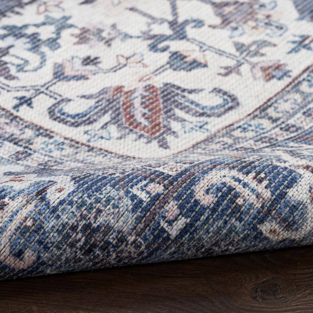 Navy Ivory Floral Cotton Chenille Rectangular 4' x 6' Rug