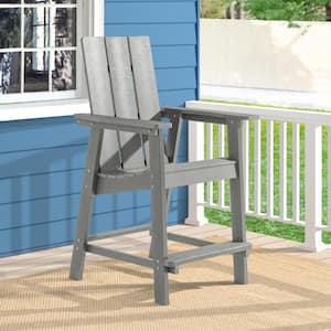 Plastic Adirondack Chair Patio Chair with Big Armrests Fire Pit Chair Weather Resistant, Outdoor Bar Stool, Light Gray