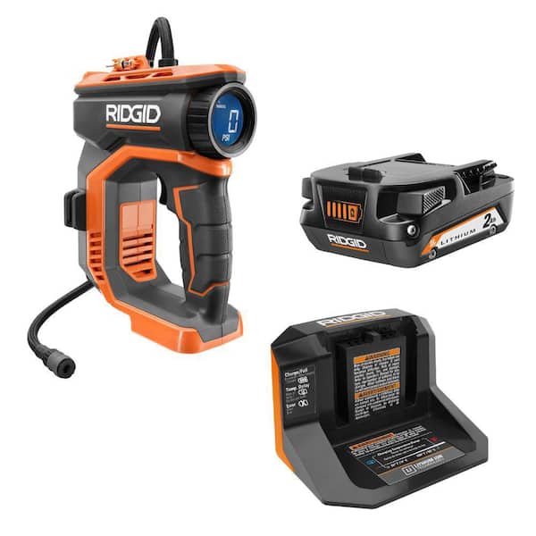 18V Cordless Portable Inflator Kit with 2.0 Ah Battery, Charger, and 18V Brushless Cordless Magnetic Clamp Fan