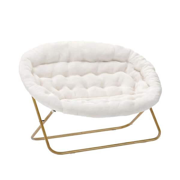 Carnegy Avenue Ivory Faux Shearling Fabric/Soft Gold Frame Fabric Accent Chair