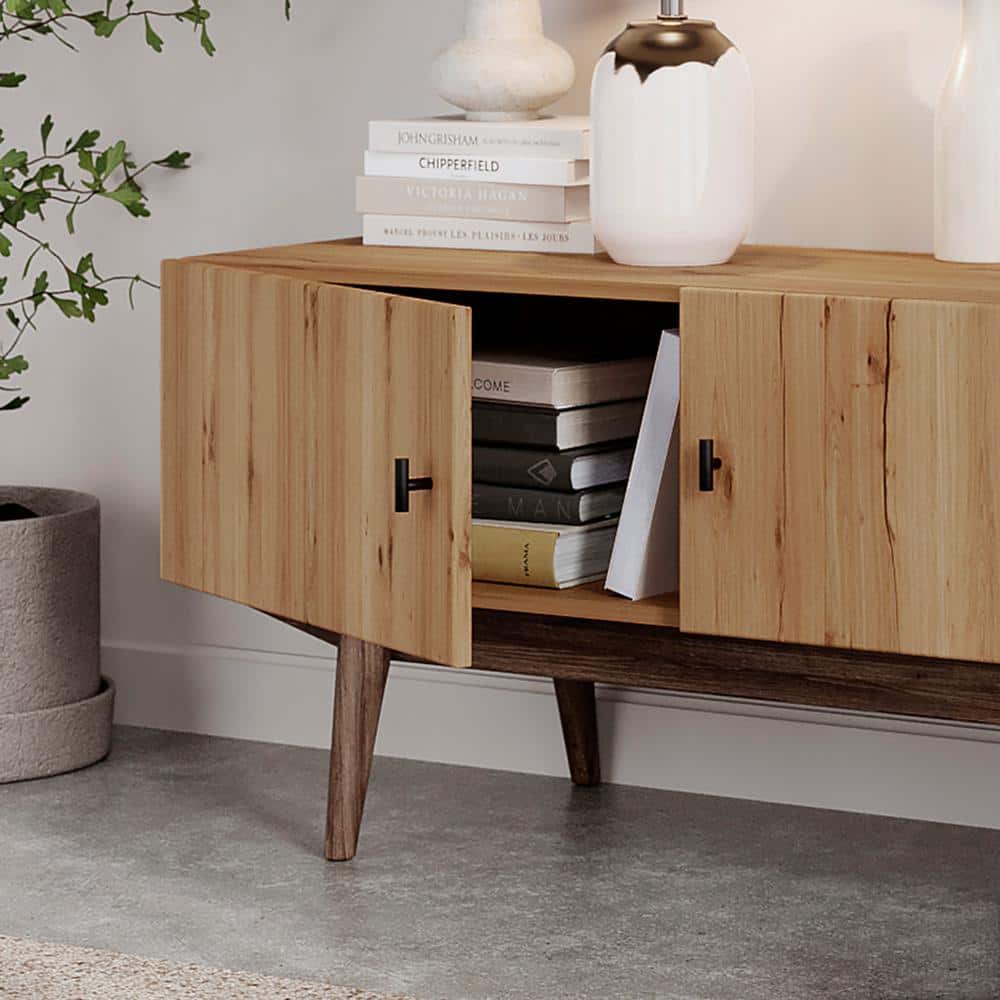 Chelsea Light Brown Mid-Century Modern TV Stand with Wood Legs