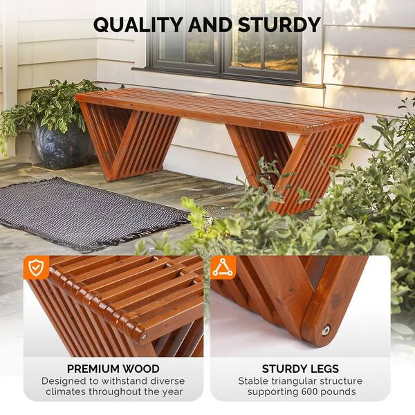 VEVOR 63" Outdoor Wood Bench With Metal Legs – 500 Lb Capacity, For Garden, Patio, Porch
