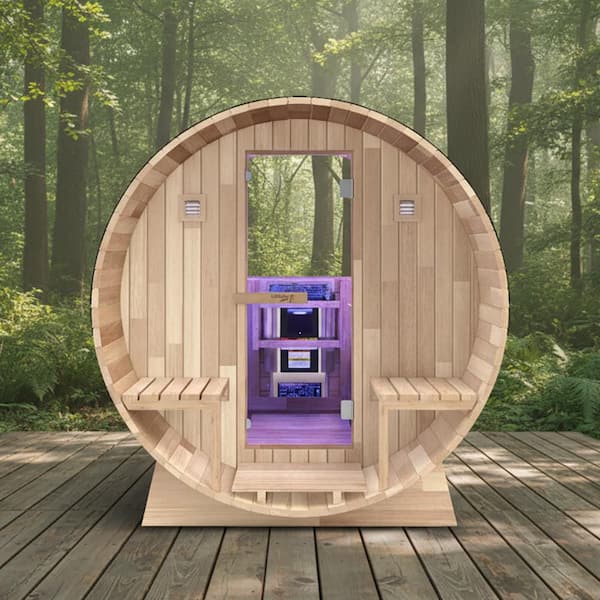 SaunaSpa 6-Person Outdoor White Cedar Barrel Wet/Dry Sauna with
