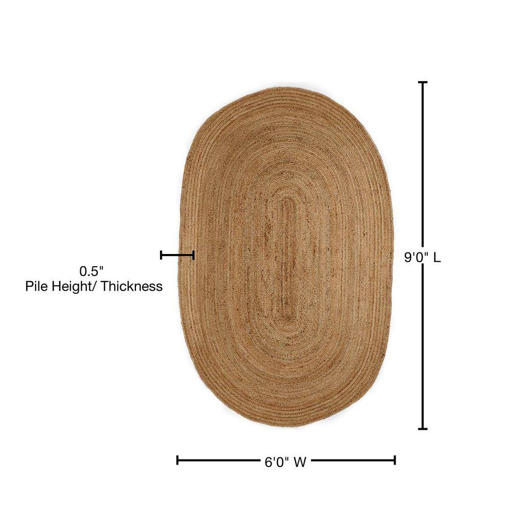 Hand-Braided Eco-Friendly Natural Jute Oval Rug 6' x 9'