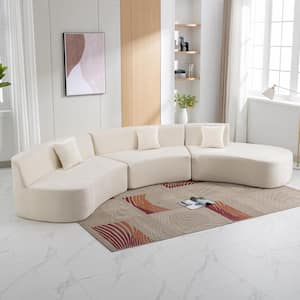 136.6 in. Stylish Curved Chenille Modern Sectional Sofa in Beige with 3-Throw Pillows, No Assembly Required