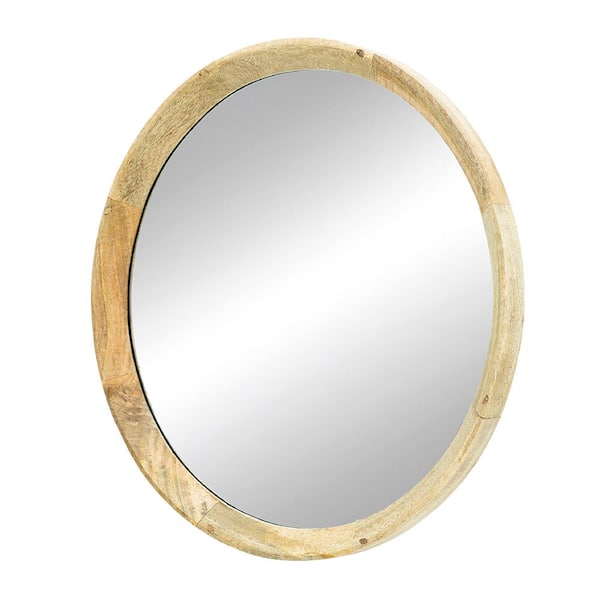 Unbranded 19.8 in. W x 19.8 in. H Round Wood Framed Wall Bathroom Vanity Mirror in Natural