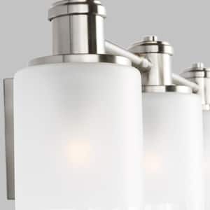 Norwood 24 in. 3-Light Brushed Nickel Vanity Light with Clear Highlighted Satin Etched Glass Shades