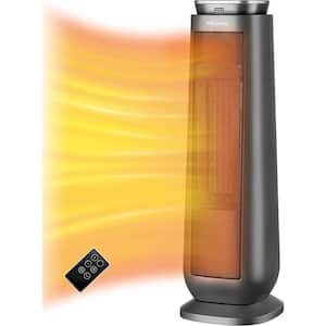 Tower 23 in.1500-Watt Electric Ceramic Oscillating Space Heater in Gray with Programmable Thermostat and Remote Control