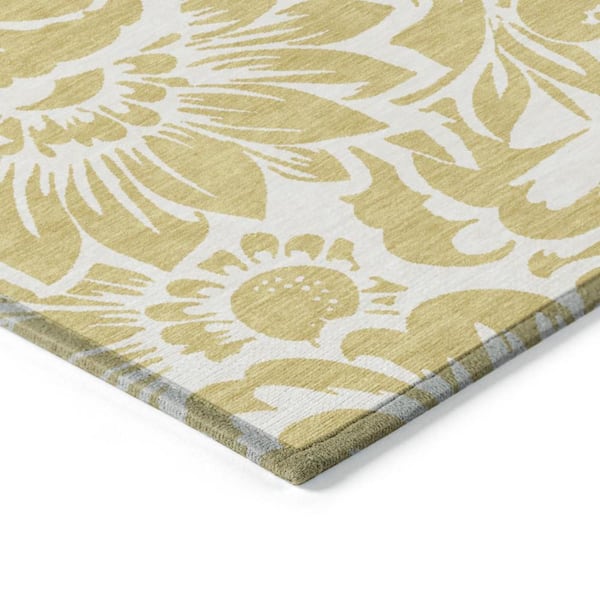 Gold and White 3 ft. x 5 ft. Woven Floral Rectangle Indoor/Outdoor Area Rug