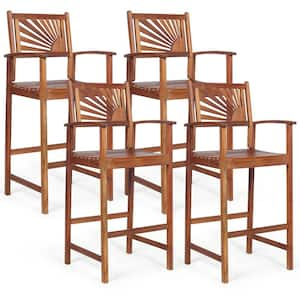 4-Piece Patio Acacia Wood Bar Stool Pub Outdoor Bar Stool Chair with Footrest Outdoor Indoor