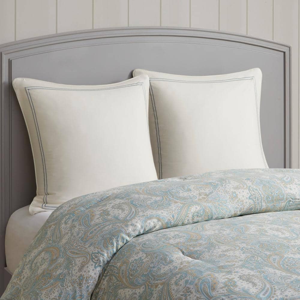 Ivory Cotton Satin Embroidered Euro Sham