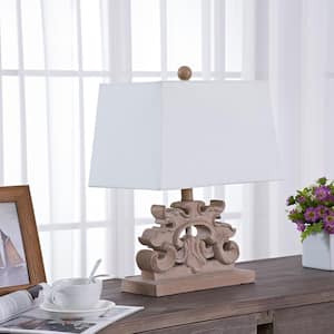 Bridget 17 .75 in Brown Resin Table Lamp with White Linen Lampshade