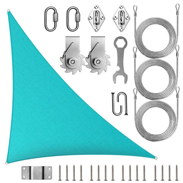 AMGO 16 ft. x 16 ft. x 22 ft. Right Triangle Sun Shade Sail Canopy Fabric Cloth with Hardware Tawal-Turquoise