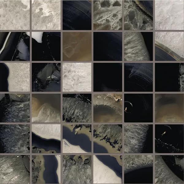 Splendor 12 in x 12 in Lappato Black Porcelain Natural Agate Mosaic Floor and Wall Tile (4.84 sq ft/case)-5 Pack