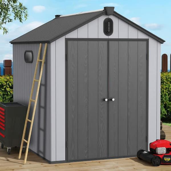 6 ft. W x 8 ft. D Plastic Storage Shed Outdoor Big Tool Room for Backyard Garden, Black and Gray (46.8 sq. ft.)