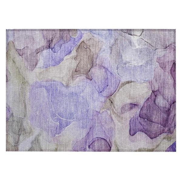 Gray and Purple 2 ft. x 3 ft. Abstract Indoor/Outdoor Area Rug