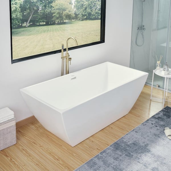Vanity Art Montpellier 59 in. L x 30 in. W Acrylic Flatbottom Freestanding Bathtub in White/Polished Chrome Vanity Art Montpellier 59 in. L x 30 in. W Acrylic Flatbottom Freestanding Bathtub in White/Polished Chrome