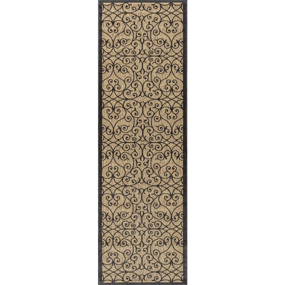 Madrid Black and Khaki Synthetic Flat Woven Runner Rug 2 x 8