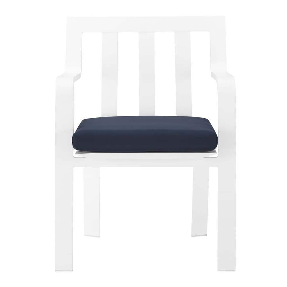 Baxley 24" White Navy Stackable Outdoor Patio Dining Chair with Cushions