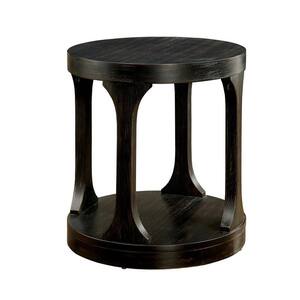 Carrie 22 in. Antique Black Round Wood Top End Table