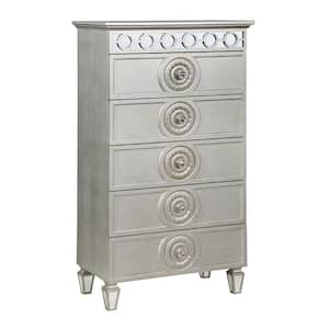 Varian Silver & Mirrored Finish 5 Drawers 17 in. Wide Chest of Drawers