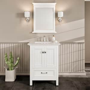 Britney 24 in. W x 22 in. D x 34 in. H Freestanding Bath Vanity in White with White Carrara Marble Top