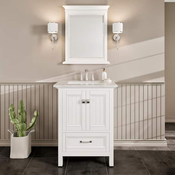 Eviva Britney 24 in. W x 22 in. D x 34 in. H Freestanding Bath Vanity in White with White Carrara Marble Top
