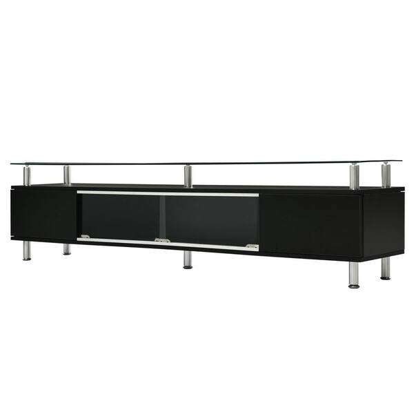 Nestfair Modern Black Tempered Glass TV Stand Fits TVs up to 70 in