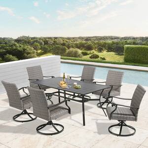 7-Piece Wicker Outdoor Dining Set with Swivel Chairs and Rectangular Steel Table