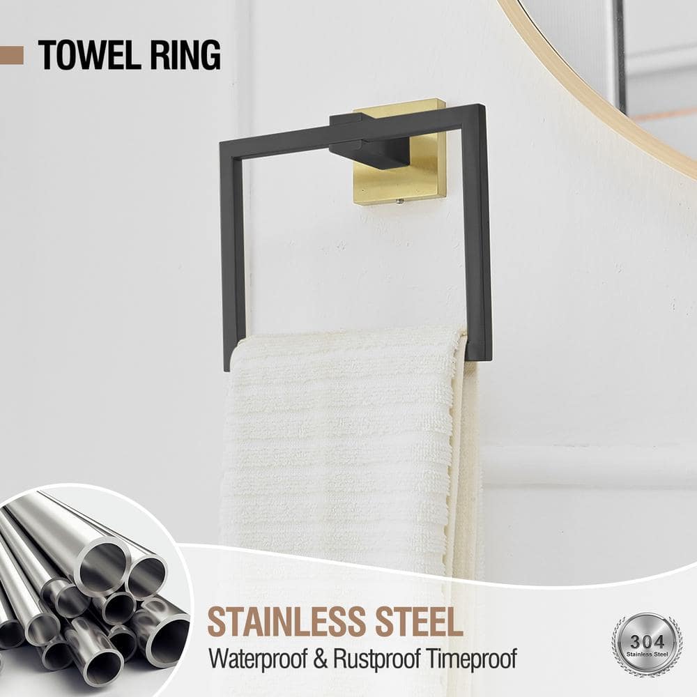 Matte Black and Gold Stainless Steel 5-Piece Bathroom Hardware Set