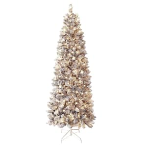 7.5 ft. Pre-Lit LED Artificial Christmas Tree Pencil Flocked with Warm White Light