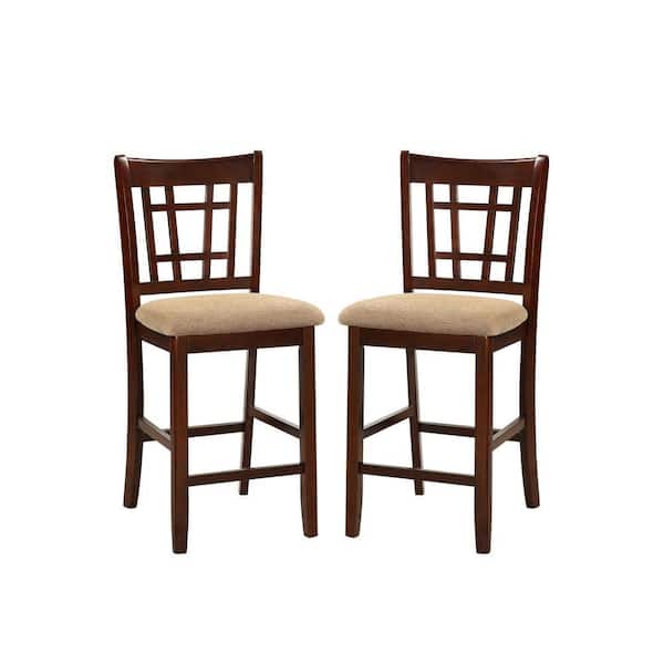 Brown Solid Wood and Beige Polyfabric High Chair (Set of 2)
