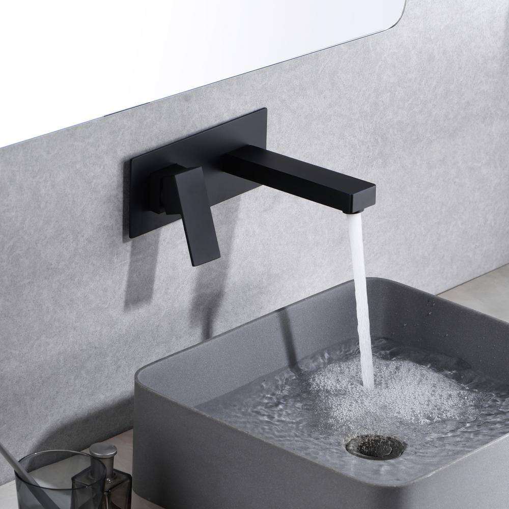 Matte Black Single Handle Wall Mount Bathroom Faucet with Brass Valve