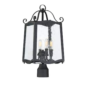 Glenwood 18.5 in. Black 4-Light Outdoor Post Lamp with Clear Seedy Glass Shade