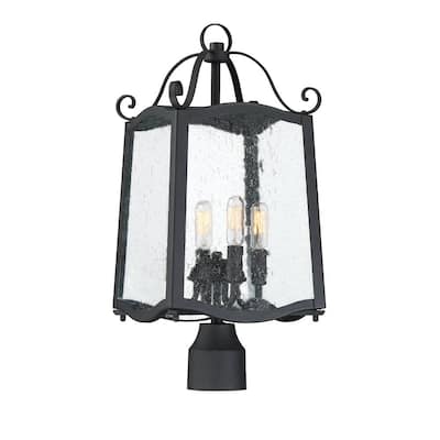 Glenwood 4-Light Black Outdoor Post Lantern with Clear Seedy Glass Shade