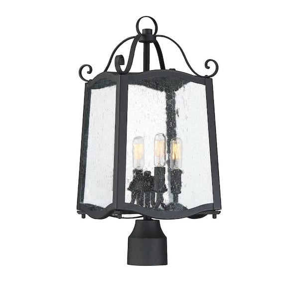 Designers Fountain Glenwood 4-Light Black Steel Line Voltage Outdoor Weather Resistant Post Light with No Bulb Included