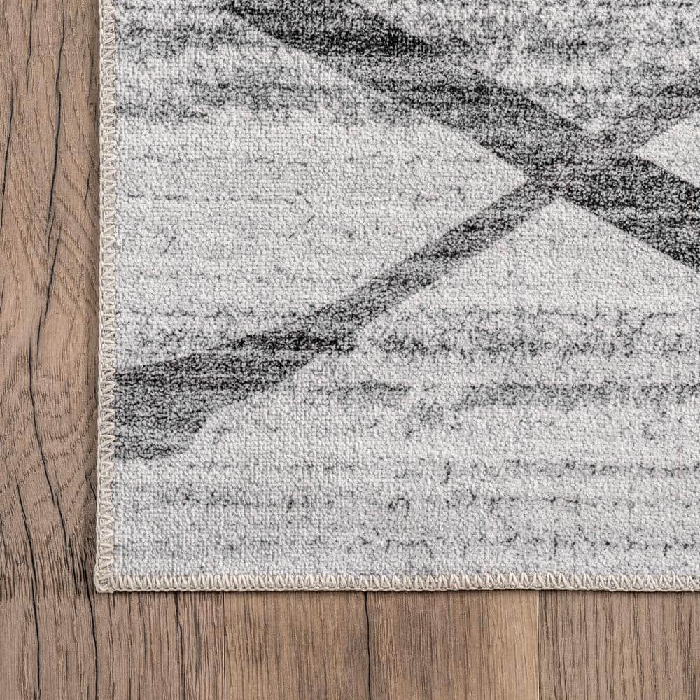 Gray Trellis Machine Washable Stain-Resistant Runner Rug