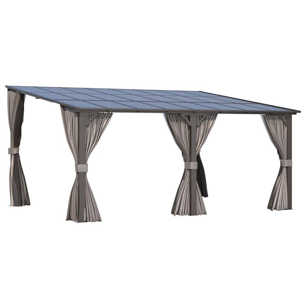 16 ft. x 12 ft. Outdoor Hard Top Gazebo for Patio, Large Wall-Mounted Lean to Pergola with Curtains and Netting price history on PriceWatchPro
