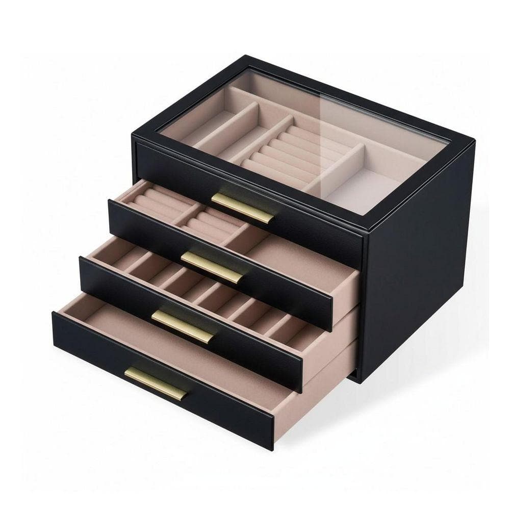 Elegant 4-Layer Black Jewelry Box Organizer with Glass Display and ...
