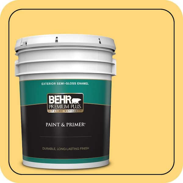 BEHR PREMIUM PLUS 5 gal. Home Decorators Collection #HDC-SM16-05 Deviled Egg Semi-Gloss Enamel Exterior Paint & Primer