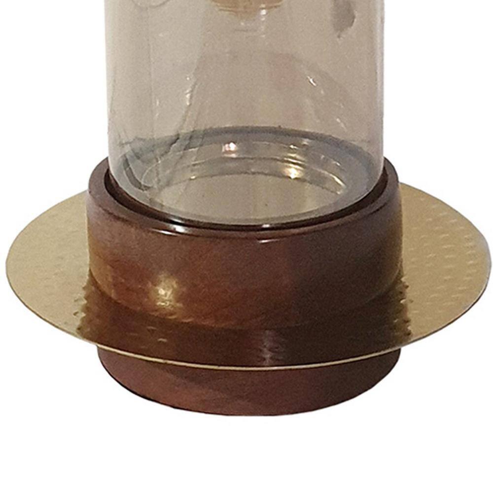 Vintage Acacia Wood Base Glass Hurricane Candle Holder, 11"