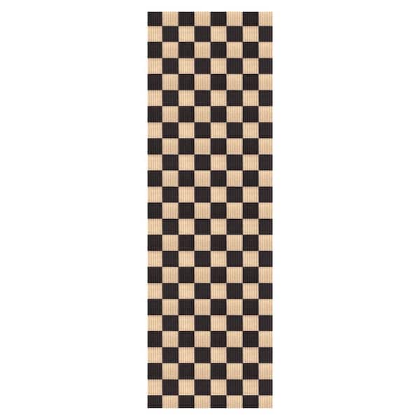 Heavey Duty Checkered Black and Beige 31 in. W x 4 ft. L Indoor/Outdoor Runner Rug