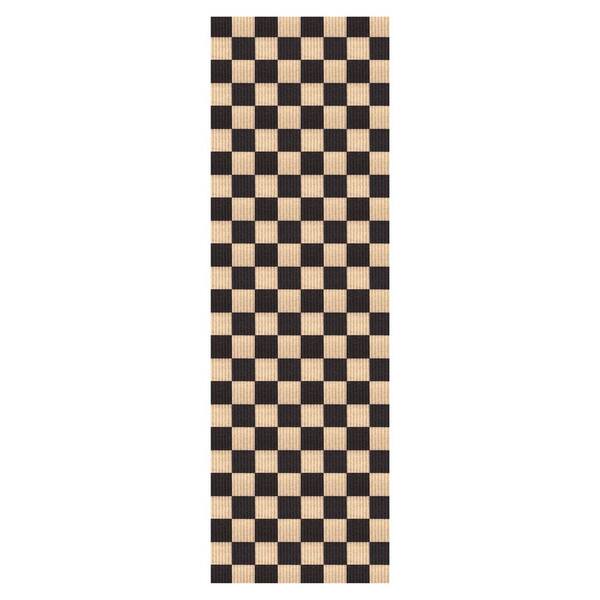 PLAYA RUG Heavey Duty Checkered Black and Beige 31 in. W x 21 ft. L Indoor/Outdoor Runner Rug