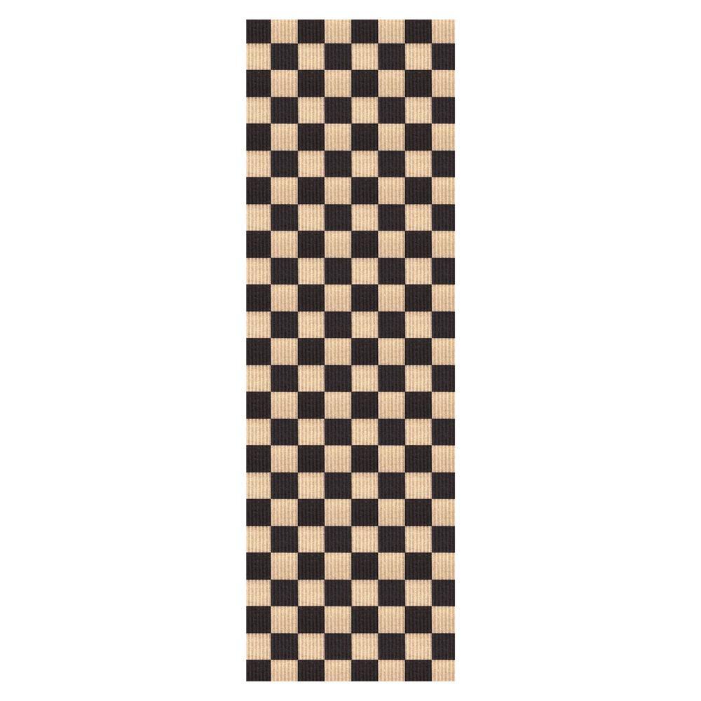 Heavey Duty Checkered Black and Beige 31 in. W x 26 ft. L Indoor/Outdoor Runner Rug price history on PriceWatchPro