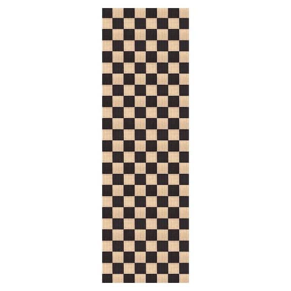 Heavy Duty Black and Beige 36 in. W x 10 ft. L Indoor/Outdoor Checkered Runner Rug